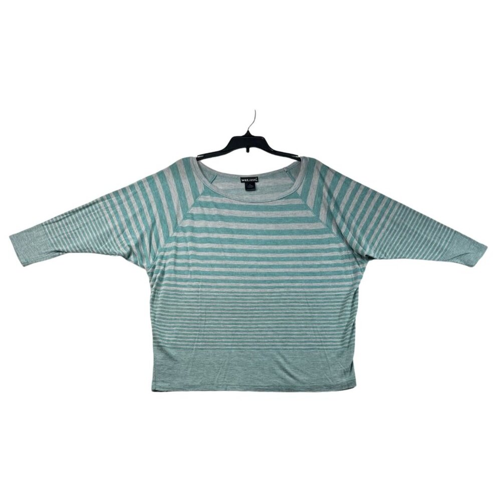 Wet Seal Blouse Womens Size Medium Blue Gray Striped 3/4 Sleeve - Picture 1 of 6